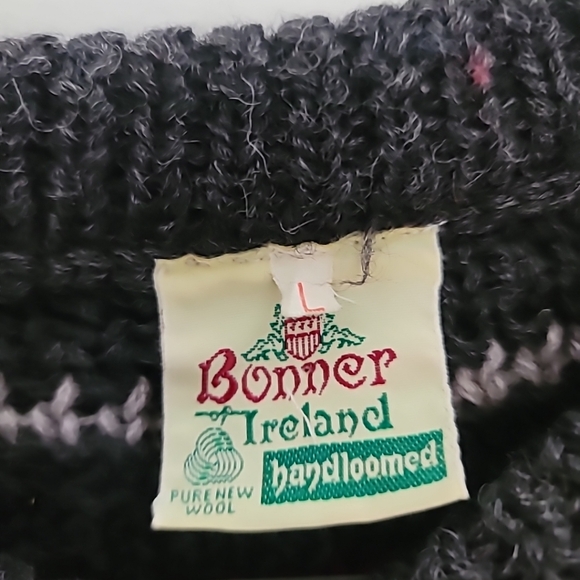 Bonner of Ireland Gray Pure Wool Sweater Size Large Handloomed Vintage - Picture 3 of 5